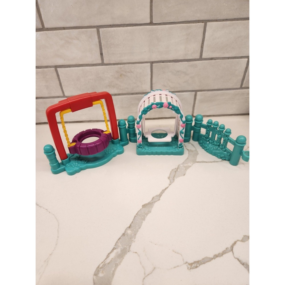 Fisher Price LIttle People Backyard Tire Swing, Trellis Swing & 1 Fence Piece